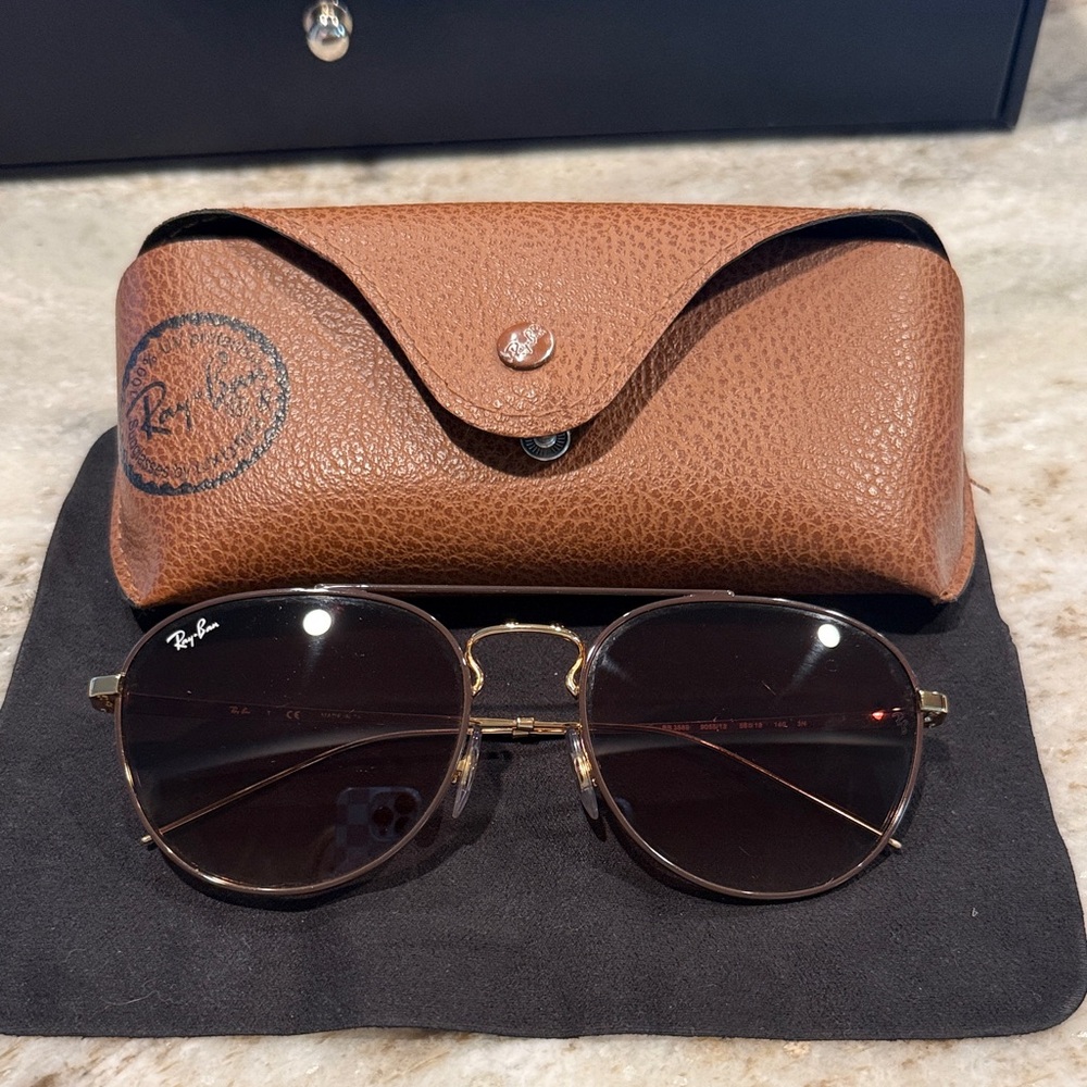 Ray-Ban Gold and Black Sunglasses with Brown Case